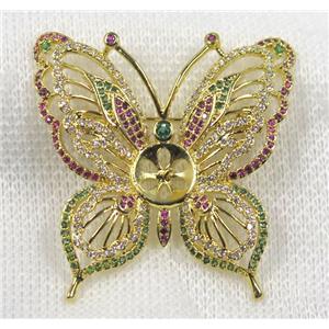 copper butterfly brooch paved zircon, gold plated, approx 40x40mm