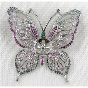 copper butterfly brooch paved zircon, platinum plated, approx 40x40mm