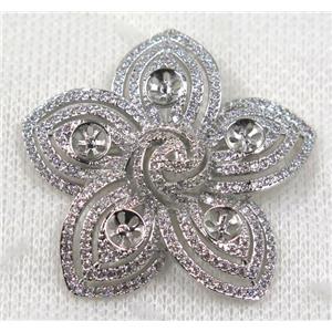 copper flower brooch paved zircon, platinum gold, approx 42mm dia