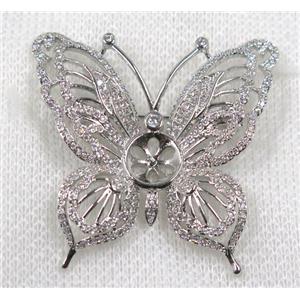 copper butterfly brooch paved zircon, platinum gold, approx 40x40mm
