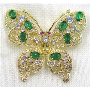 copper butterfly brooch paved zircon, gold plated, approx 42-48mm