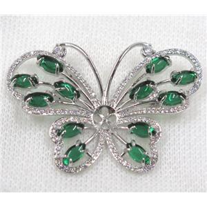 copper butterfly brooch paved zircon, platinum plated, approx 38-55mm