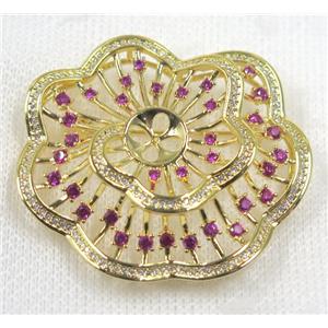 copper brooch paved zircon, gold plated, approx 42-50mm