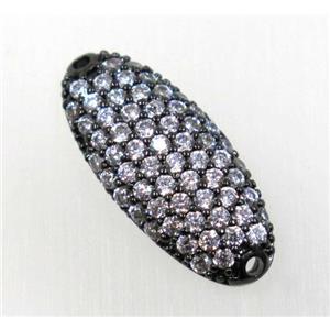 copper connector paved zircon, black plated, approx 8x20mm