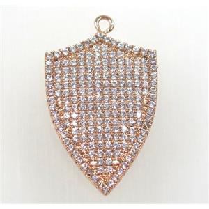 copper arrowhead pendant paved zircon, rose gold, approx 20-32mm