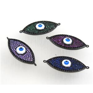 copper connector paved zircon, evil eye, black plated, mix color, approx 12-24mm