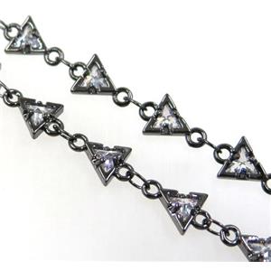 copper chain paved zircon, triangle, black plated, approx 6mm