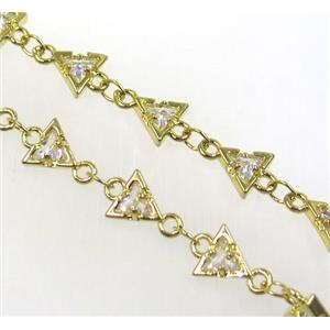 copper chain paved zircon, triangle, gold plated, approx 6mm