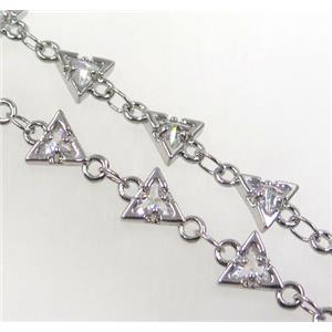 copper chain paved zircon, triangle, platinum plated, approx 6mm