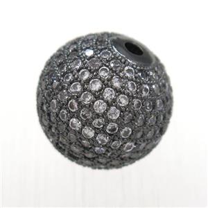 round copper beads pave zircon, black plated, approx 14mm dia