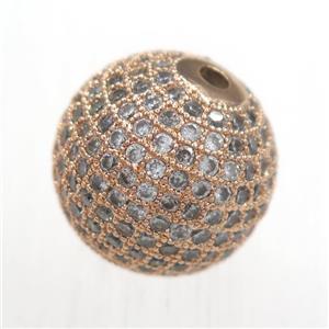 round copper beads pave zircon, rose gold, approx 14mm dia