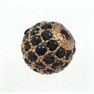round copper beads pave zircon, rose gold, approx 6mm dia