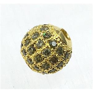 round copper beads pave olive zircon, gold plated, approx 6mm dia
