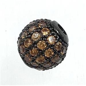 round copper beads pave zircon, black plated, approx 6mm dia