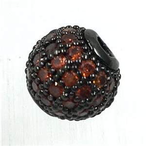 round copper beads pave zircon, black plated, approx 8mm dia