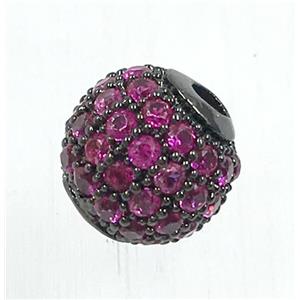 round copper beads pave hotpink zircon, black plated, approx 6mm dia