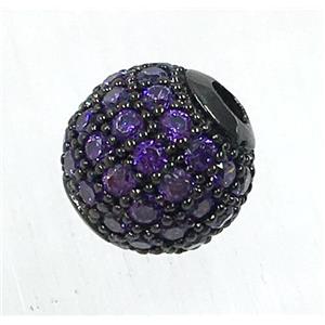 round copper beads pave lavender zircon, black plated, approx 8mm dia