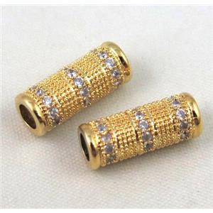 Zircon, copper spacer bead, gold plated, approx 6x16mm, 4mm hole