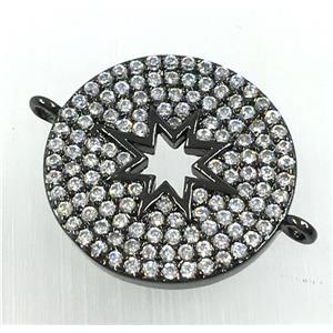 copper button connector pave zircon, north star, black plated, approx 18mm dia