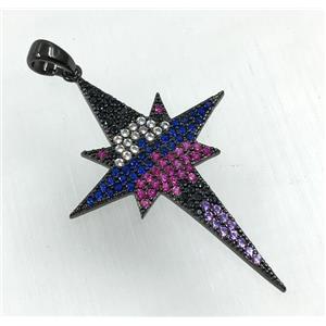 copper NorthStar pendant pave zircon, black plated, approx 30-40mm