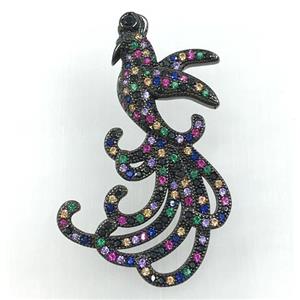 copper peacock pendant pave zircon, black plated, approx 28-45mm