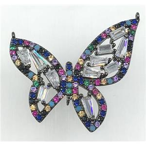 copper butterfly pendant pave zircon with 2loops, black plated, approx 30-32mm