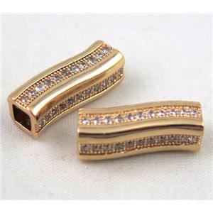 Zircon, copper spacer bead, gold plated, approx 7x7x18mm, 4x4mm hole