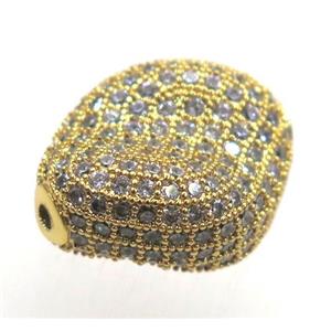 copper twist beads paved zircon, gold plated, approx 16-20mm