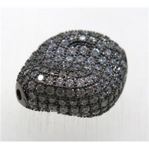 copper twist beads paved zircon, black plated, approx 16-20mm
