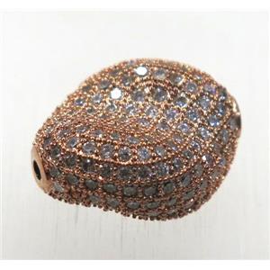 copper twist beads paved zircon, rose gold, approx 16-20mm