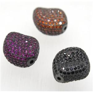 copper twist beads paved zircon, black plated, mix color, approx 16-20mm