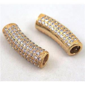 Zircon, copper spacer bead, gold plated, approx 7.5x22mm, 5mm hole