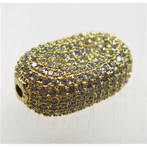 copper beads paved zircon, gold plated, approx 12-18mm