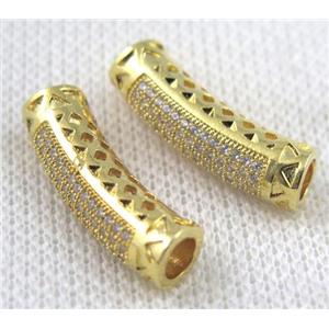 Zircon, copper spacer bead, gold plated, approx 6.8x22mm, 4.5mm hole