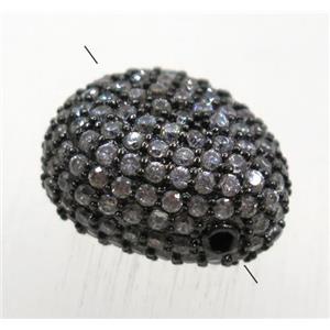copper potato beads paved zircon, black plated, approx 14-18mm