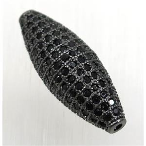 copper oval beads paved zircon, black plated, approx 10-28mm