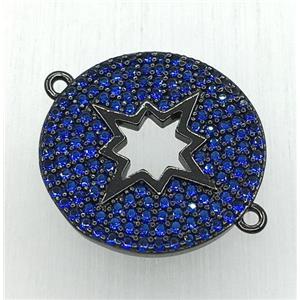 copper button NorthStar connector paved blue zircon, black plated, approx 18mm dia