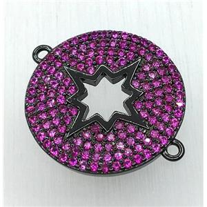 copper button NorthStar connector paved hotpink zircon, black plated, approx 18mm dia
