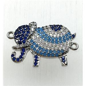 copper elephant connector paved zircon, platinum plated, approx 15-20mm