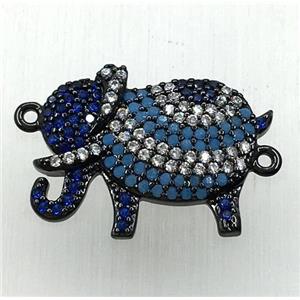 copper elephant connector paved zircon, black plated, approx 15-20mm