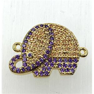 copper elephant connector paved zircon, gold plated, approx 15-20mm
