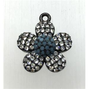 copper flower pendant paved zircon, black plated, approx 14mm dia