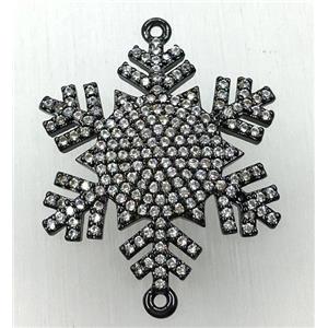 copper snowflake connector paved zircon, black plated, approx 24-28mm