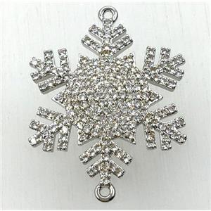 copper snowflake connector paved zircon, platinum plated, approx 24-28mm