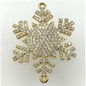 copper snowflake connector paved zircon, gold plated, approx 24-28mm