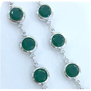 copper chain paved green zircon, platinum plated, approx 8mm dia