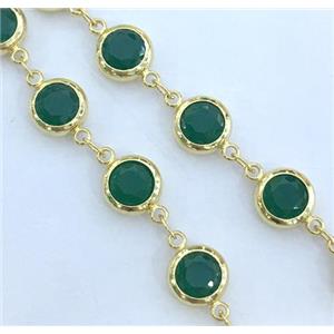 copper chain paved green zircon, gold plated, approx 8mm dia