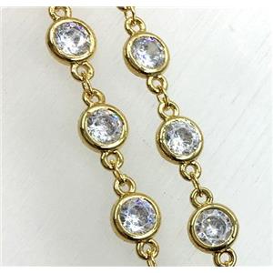 copper chain paved zircon, gold plated, approx 8mm dia