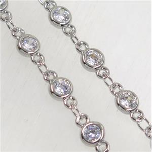 copper chain paved zircon, platinum plated, approx 4mm dia