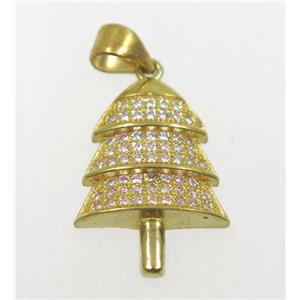 raw Brass Christmas tree pendant paved zircon, approx 13.5-20mm